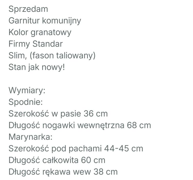 Garnitur komunijny granatowy standar 146