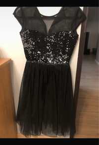 Sukienka mała czarna rozmiar 36 tiulowa cekinowa
