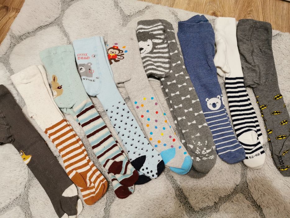 9 par rajstopek niemowlęcych r. 62-68