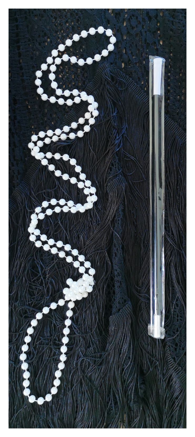 Zestaw lata20: Długie perły (86cm) oraz dł. papieros cygaretka (33cm)