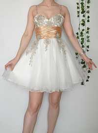 Piękna biało złota sukienka wesele impreza poprawiny unikatowa