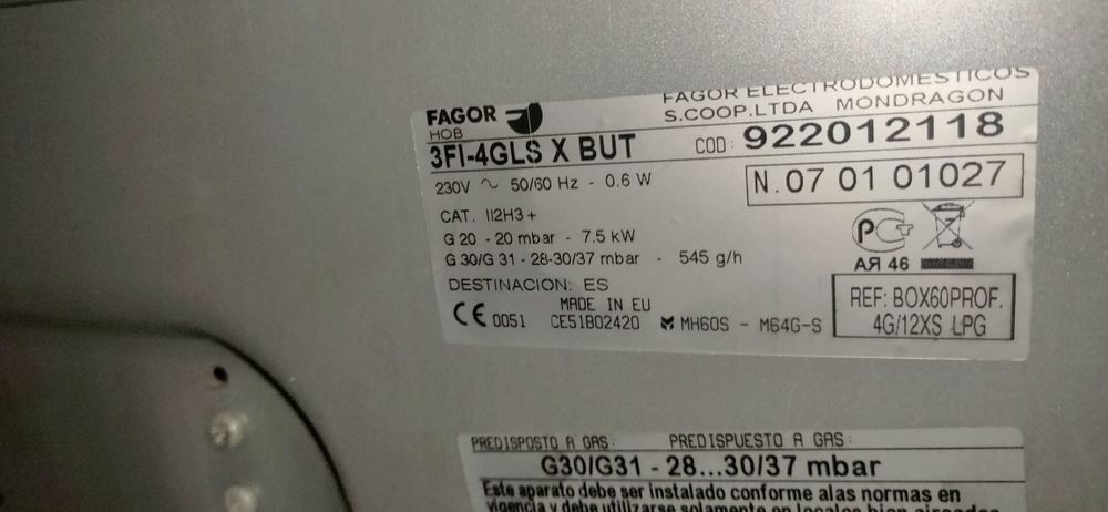 Placa fogão a gás Fagor