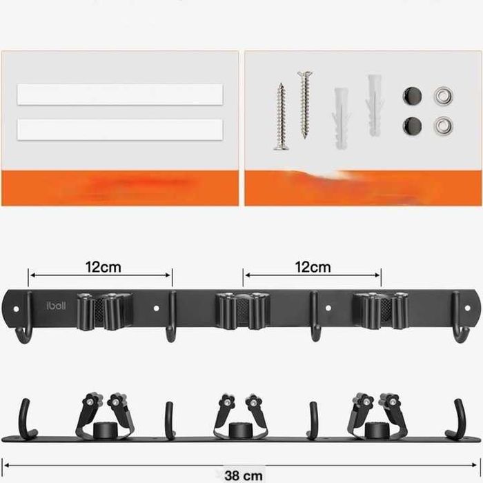 Uchwyt na Narzędzia Ogrodowe Grabie Wieszak Ścienny Na Mopy 2 x 38cm