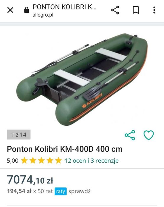 Ponton Kolibri KM-400 + Akumulator + Silnik + ładowarka