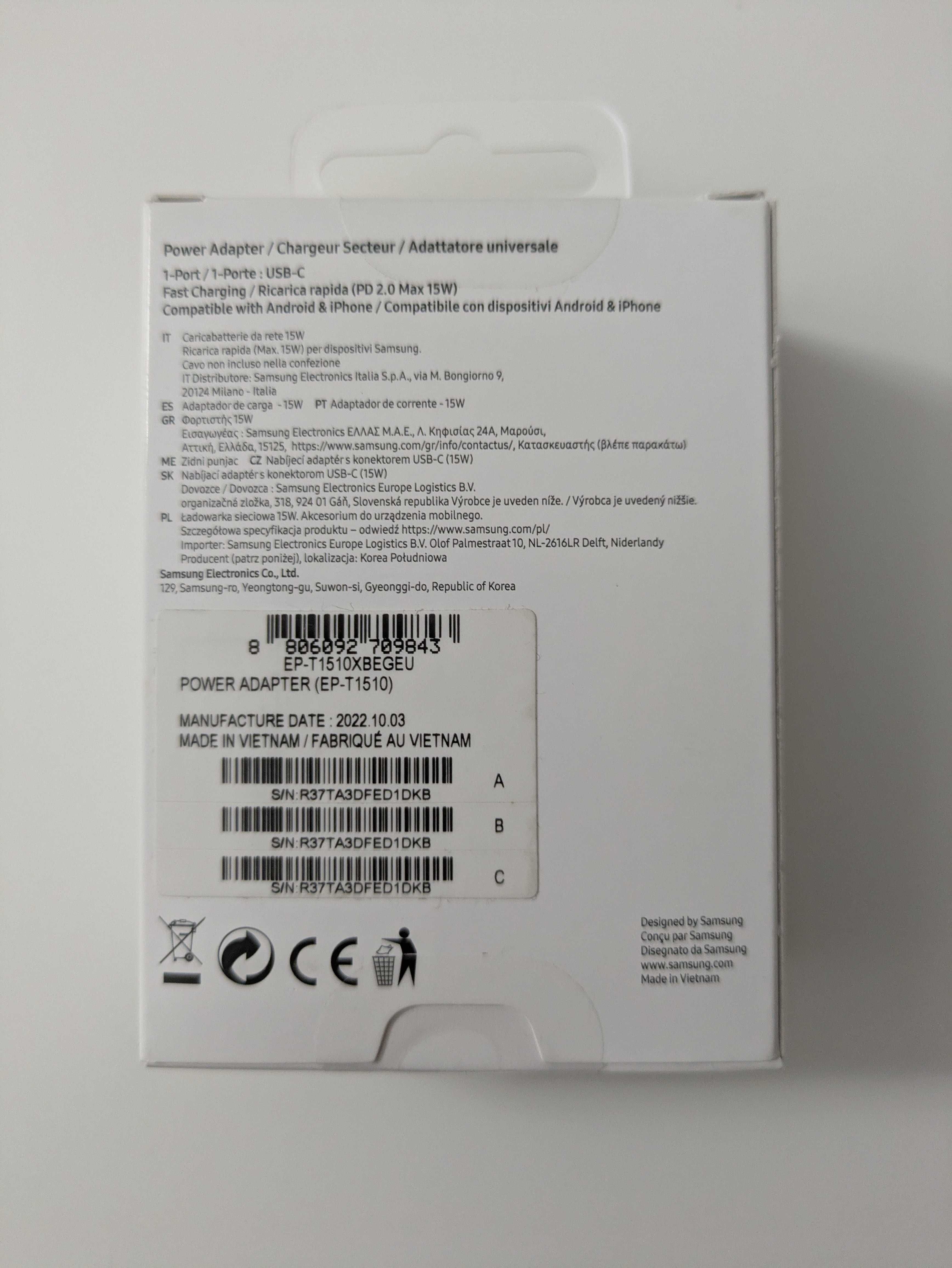 Oryginalna Ładowarka Samsung USB-C + Kabel USB-C Nowe