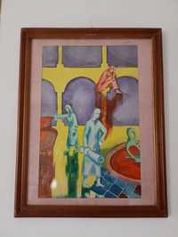 Obraz surrealizm w ramie za szkłem. 1978 r.