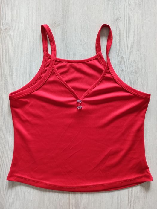 Czerwony krwisty top crop top na ramiączkach dekolt w serek! Y2k 90'S