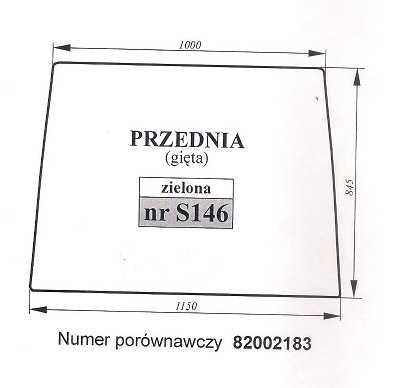 szyba Case, Fiat, Ford, New Holland - przednia bez nadruku  S 146