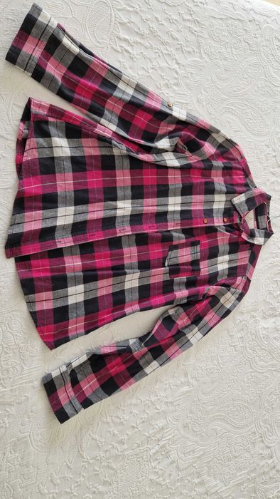 Camisa Xadrez flanela, botões dourados, tamanho S