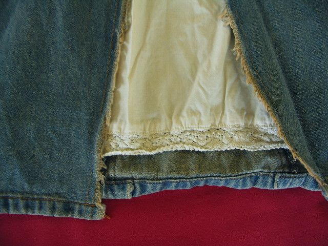 Spódnica jeansowa kowbojska długa jeans koronka frędzle US 14 152 XS S