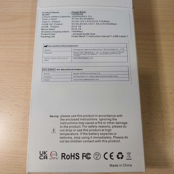 Повербанк 30000mAh 125Wh 5-12V 1.5-5A бездротова зарядка 5 ports