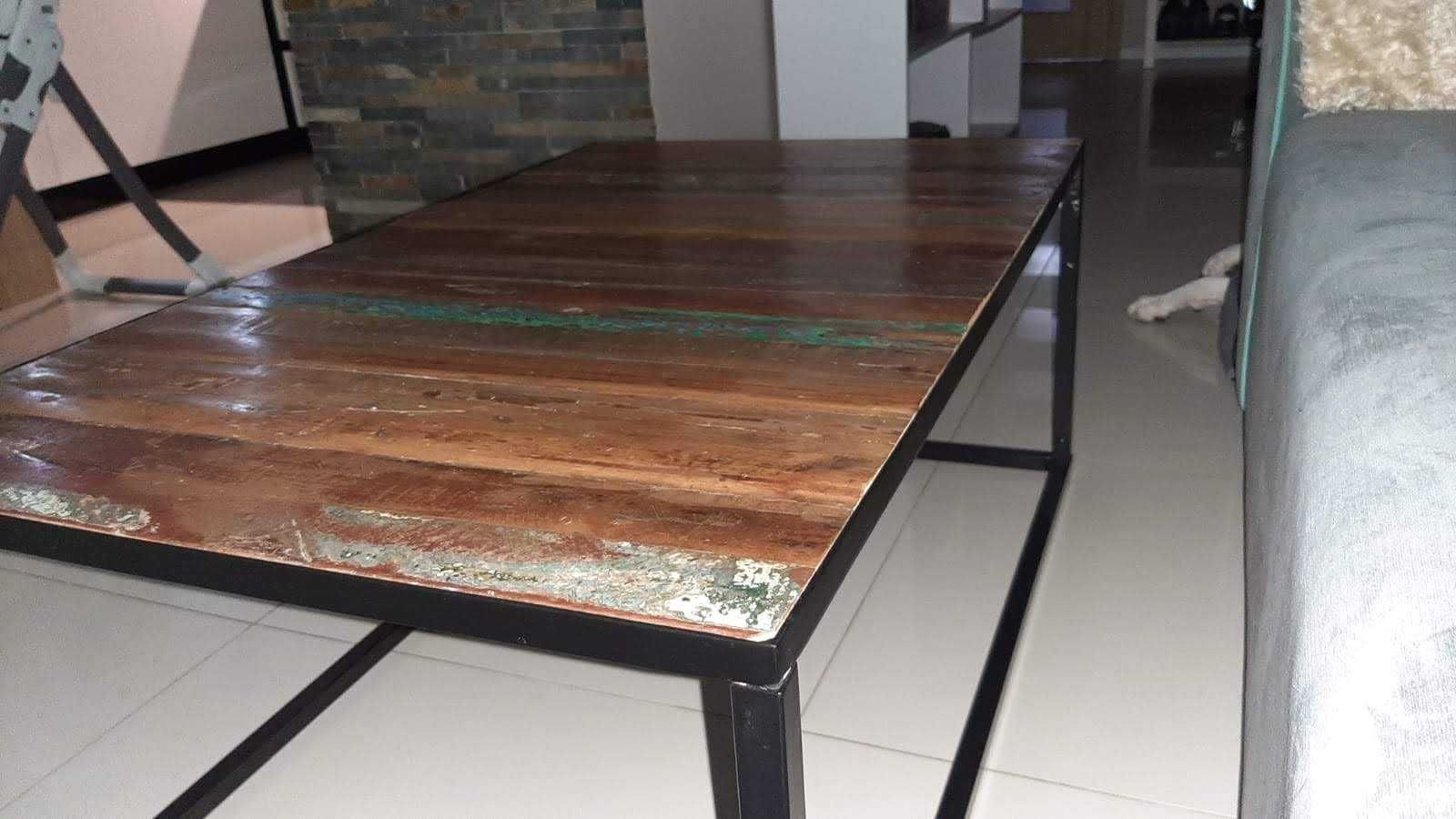 Stolik Kawowy Eko Metal i Lite Drewno Z Odzysku 100x60x40 Unikat