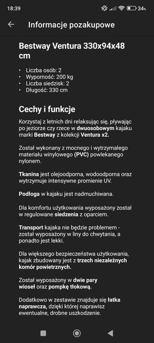 Kajak Bestway jak nowy