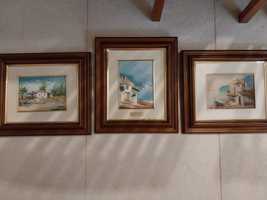 Conjunto de 3 quadros em tela pintada a óleo.