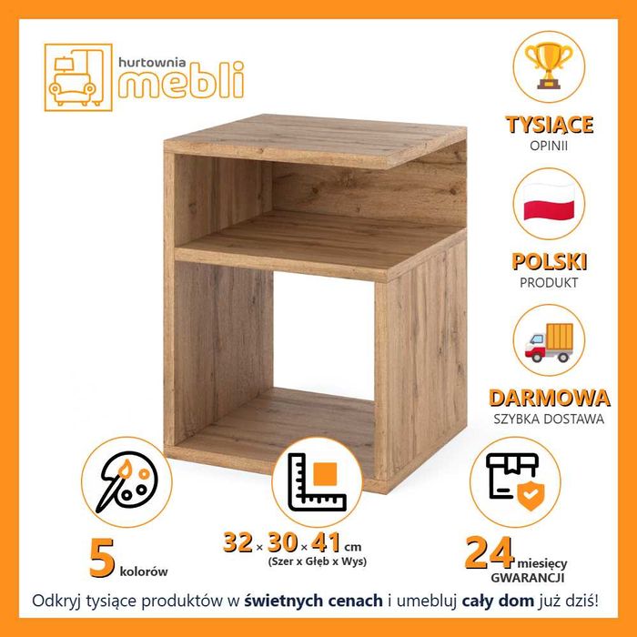 Szafka Nocna Bez Szuflad 32cm Nowoczesny Stolik Nocny Do Sypialni Mały