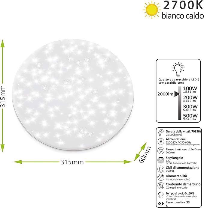 Lampa Sufitowa Led 24W 2700K Efekt Brokatu Biała