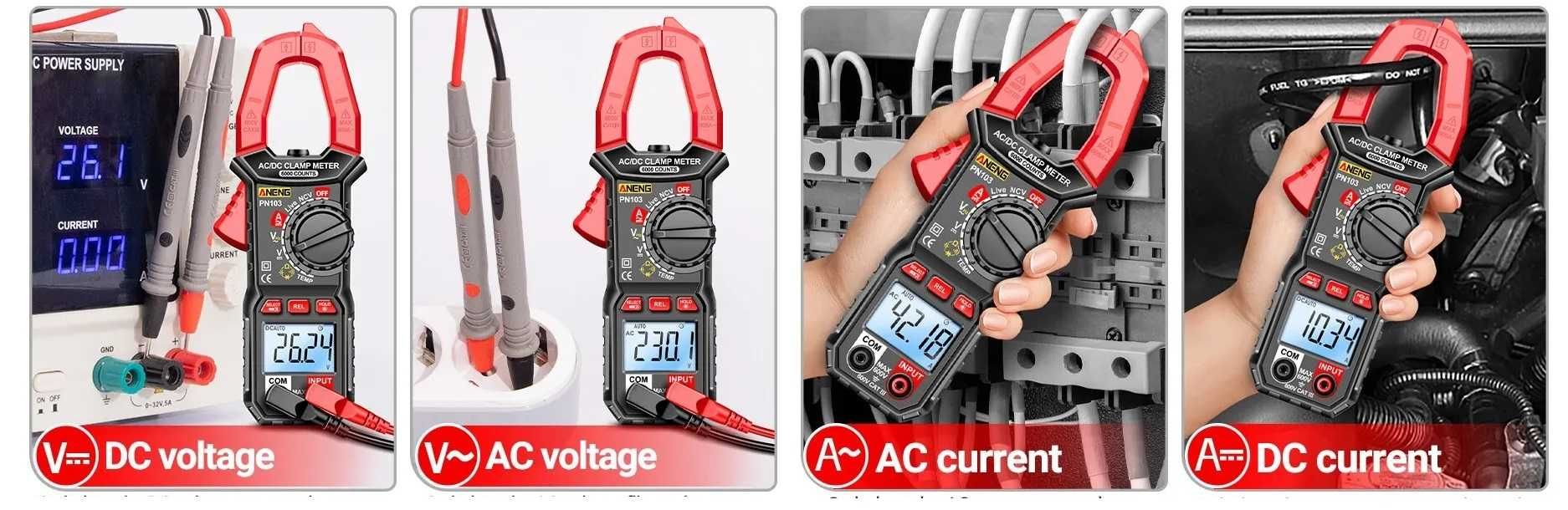 Токовые клещи пост. ток 600А /600В/температура мультиметр новые