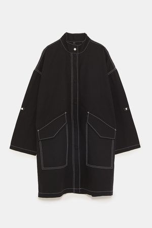 Zara kurtka czarna XS bawełna z przeszyciami długa
