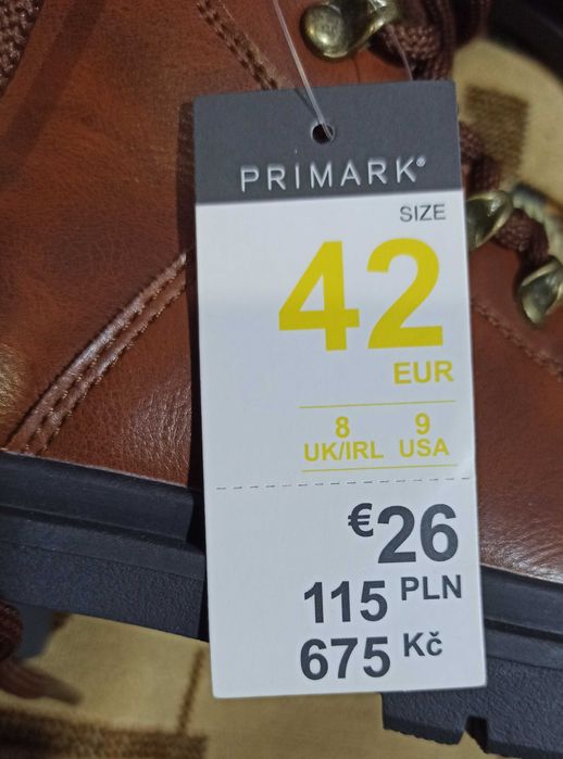 Нові чоловічі коричневі черевики Primark 42 розміру устілка 26,5 см