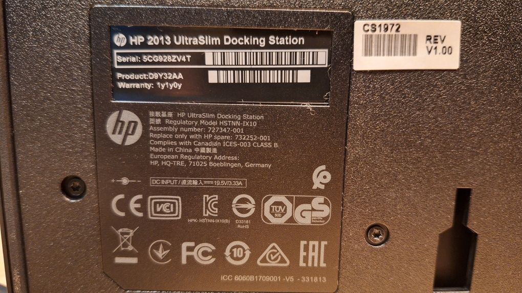 Stacja dokująca HP hstnn-ix10 Ultra slim docking station + zasilacz