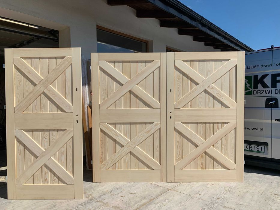 Drzwi garażowe drewniane dwuskrzydłowe NA WYMIAR Montaż Cała Polska