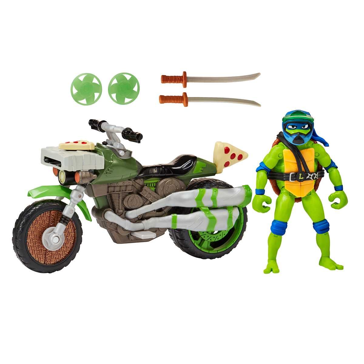 Боевой транспорт с фигуркой TMNT Леонардо на мотоцикле 83431,акция