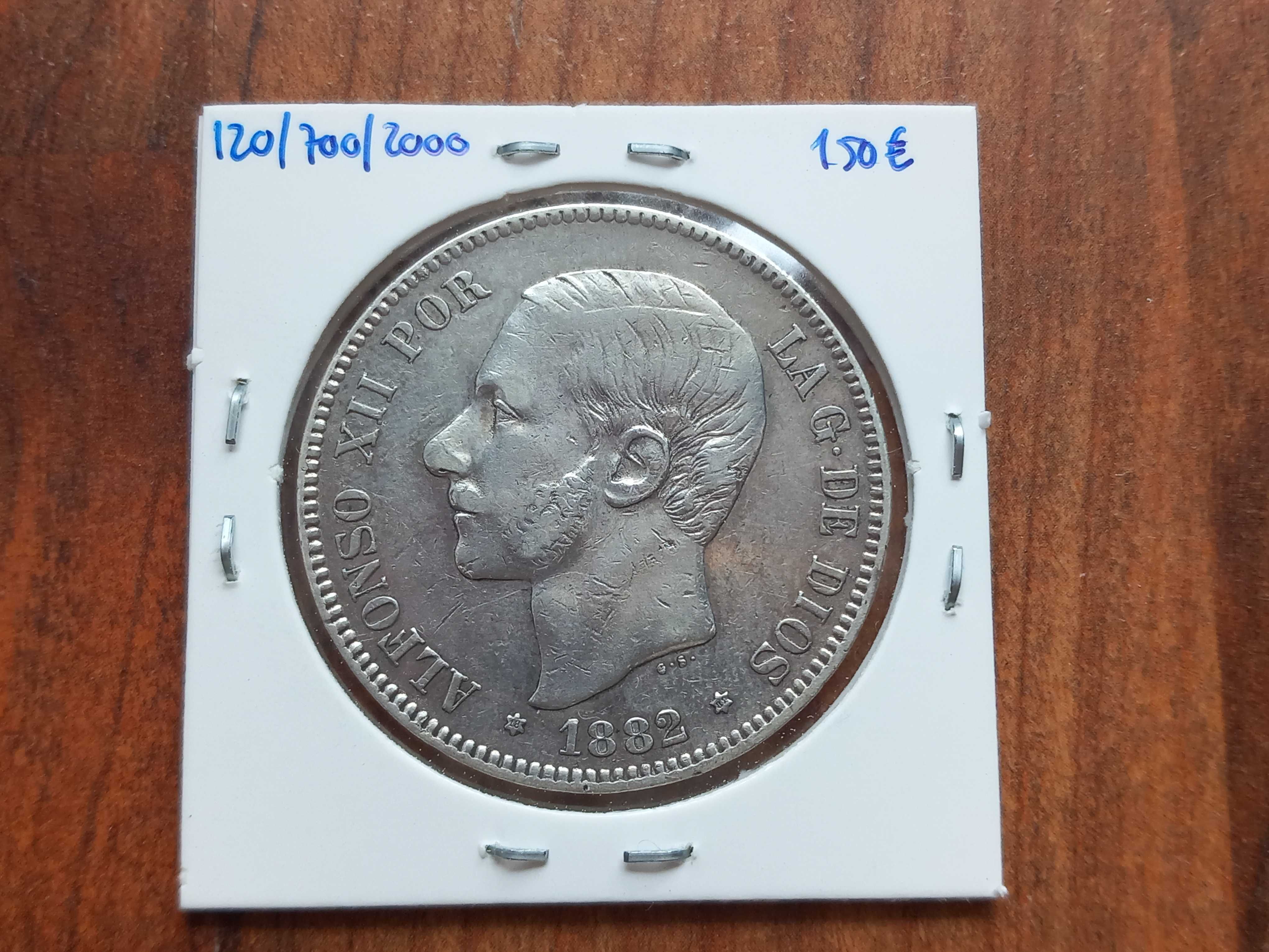 Moeda 5 Pesetas 1882 Espanha *18-81 Escassa