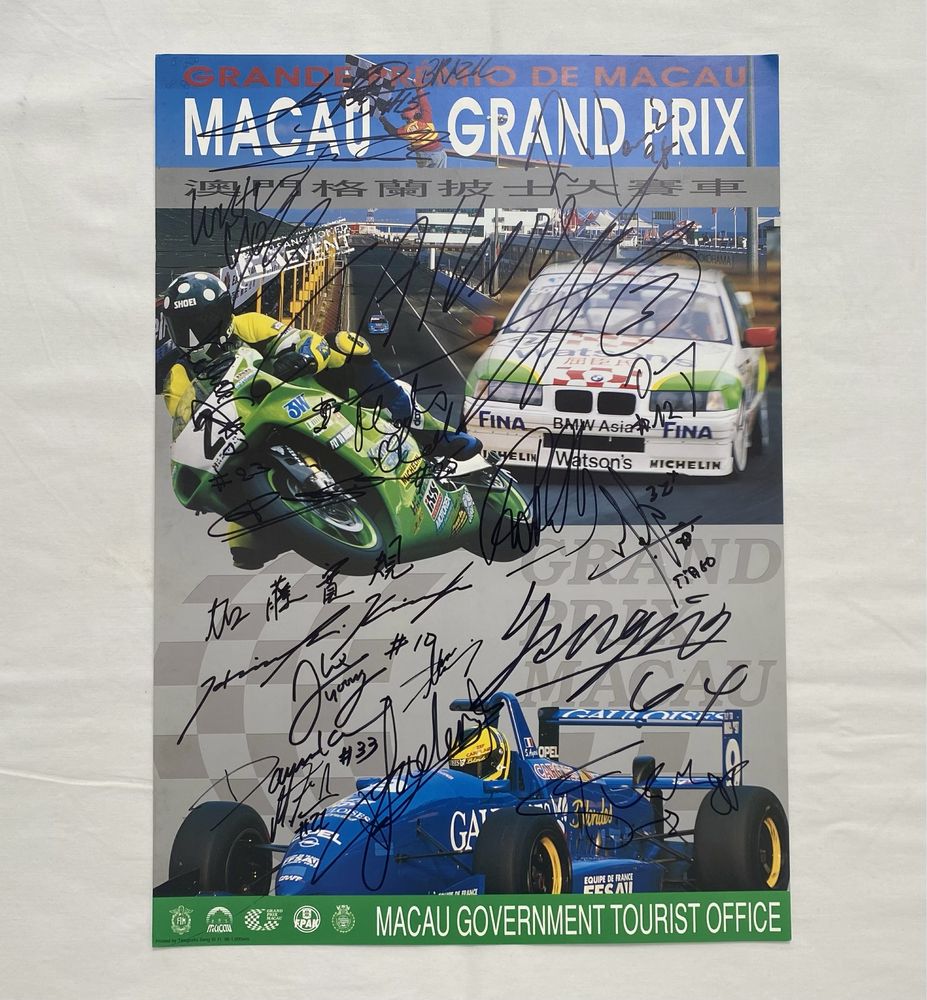 Poster Grande Prémio Macau 1998 Formula 3 motociclismo autografado