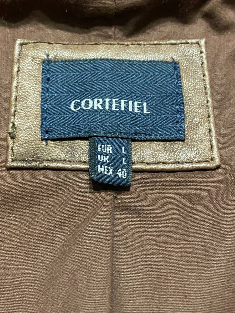 Кожаная куртка лайка Cortefiel Multipocket Brown Leather Jacket