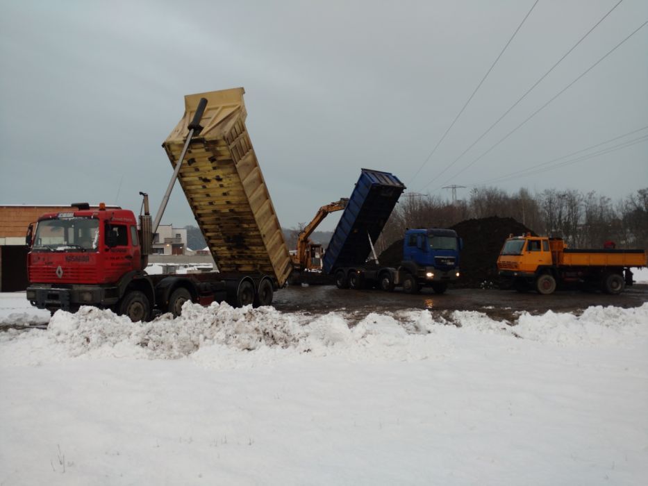 Ziemia ogrodowa roboty ziemne wykopy koparka ładowarka transport HDS
