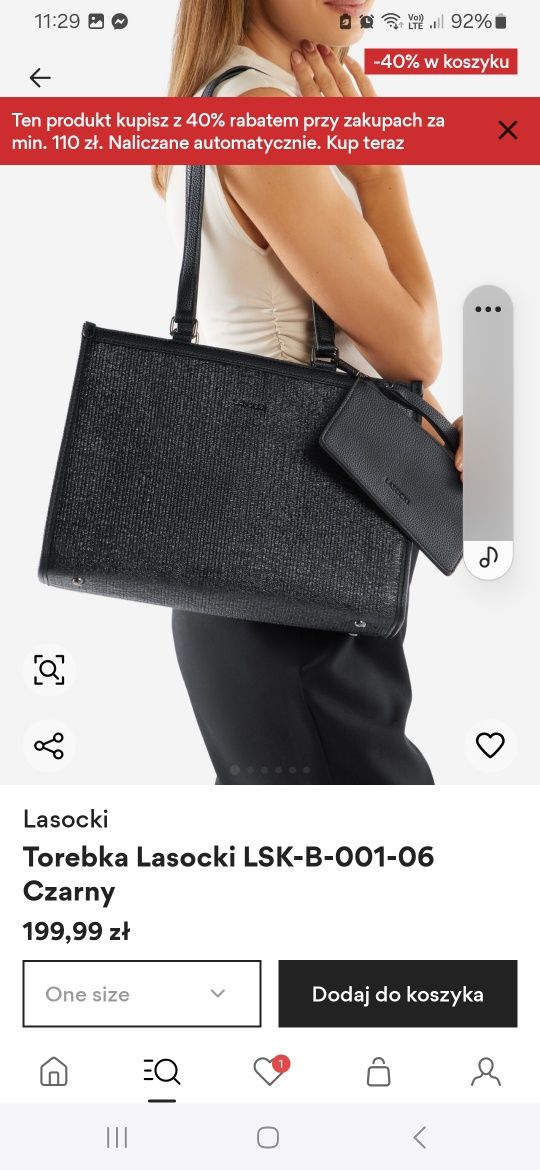 Torebka czarna Lasocki