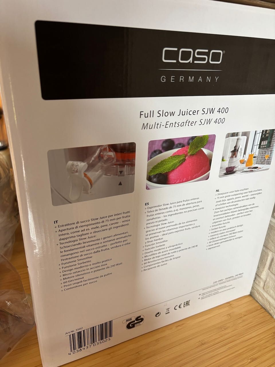 Wyciskarka wolnoobrotowa Caso SJW400 W Produkt nie kompletny