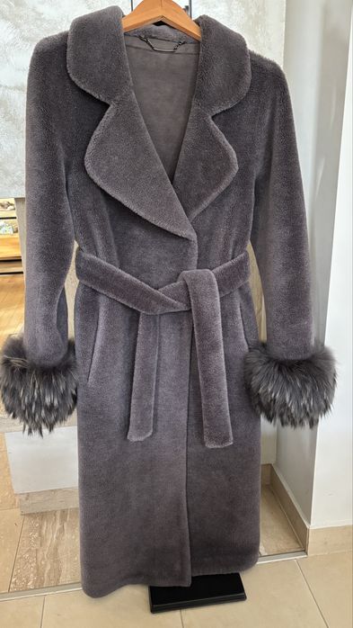 Futro Ochnik 100% wełna z obszyciem przy rękawach z naturalnego jenota