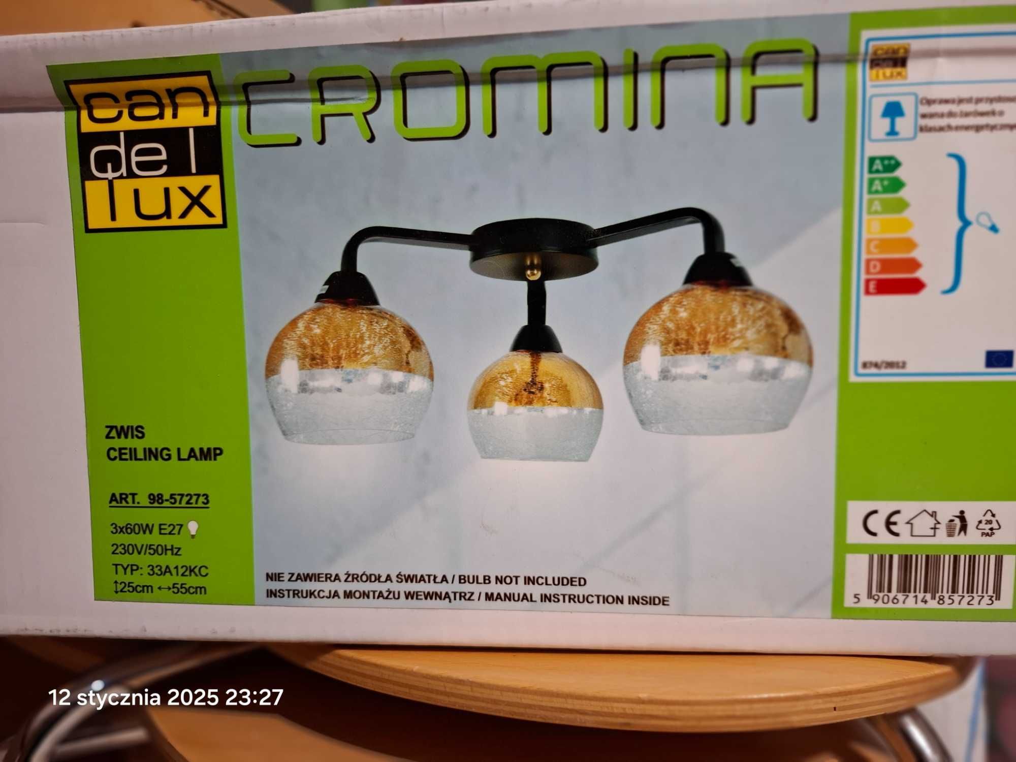 Lampa sufitowa czarno-złota szklane klosz 3x60W Cromina Gold Candellux