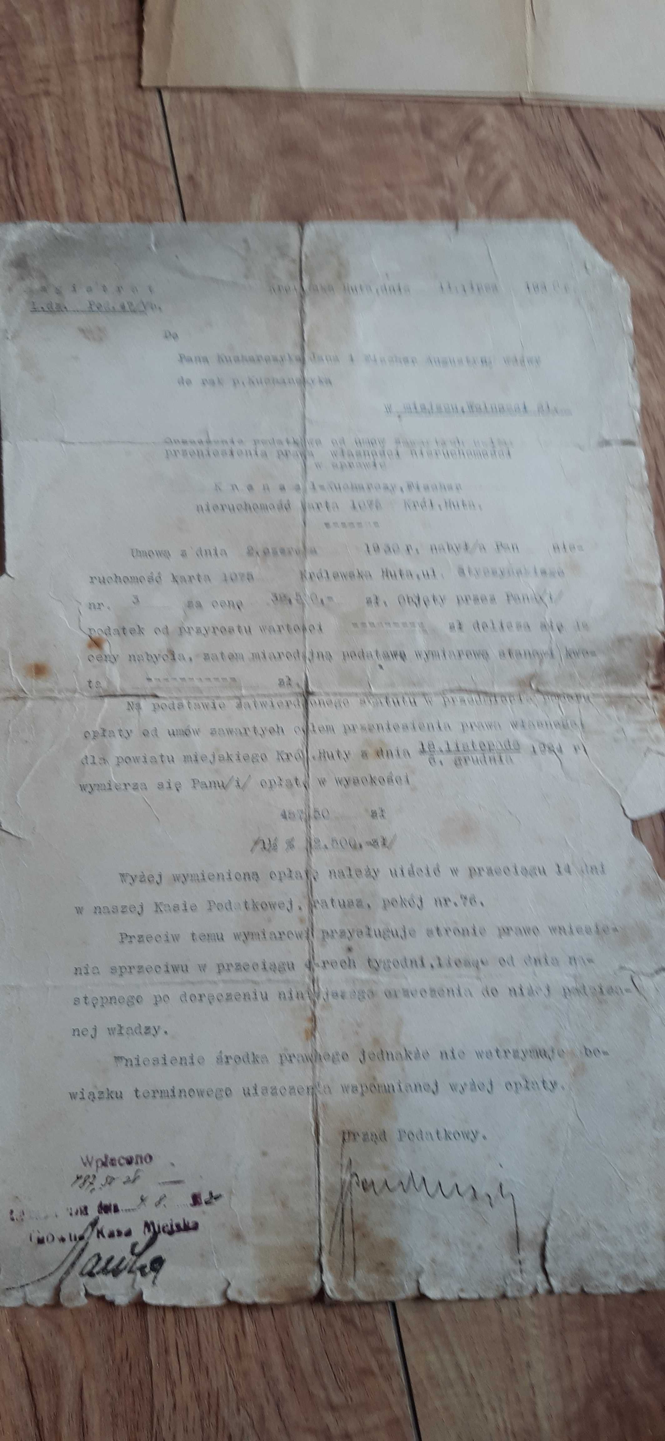 stary dokument przed 2 wojną światową 1930rok