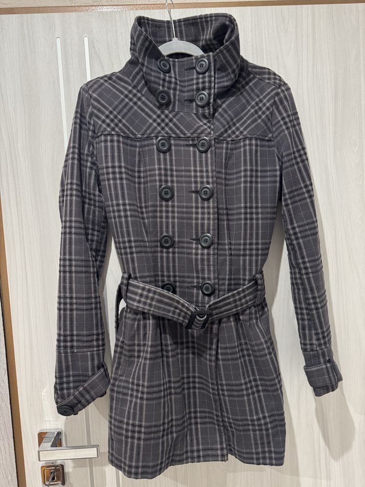 Płaszcz płaszczyk w kratkę szary elegancki M/L