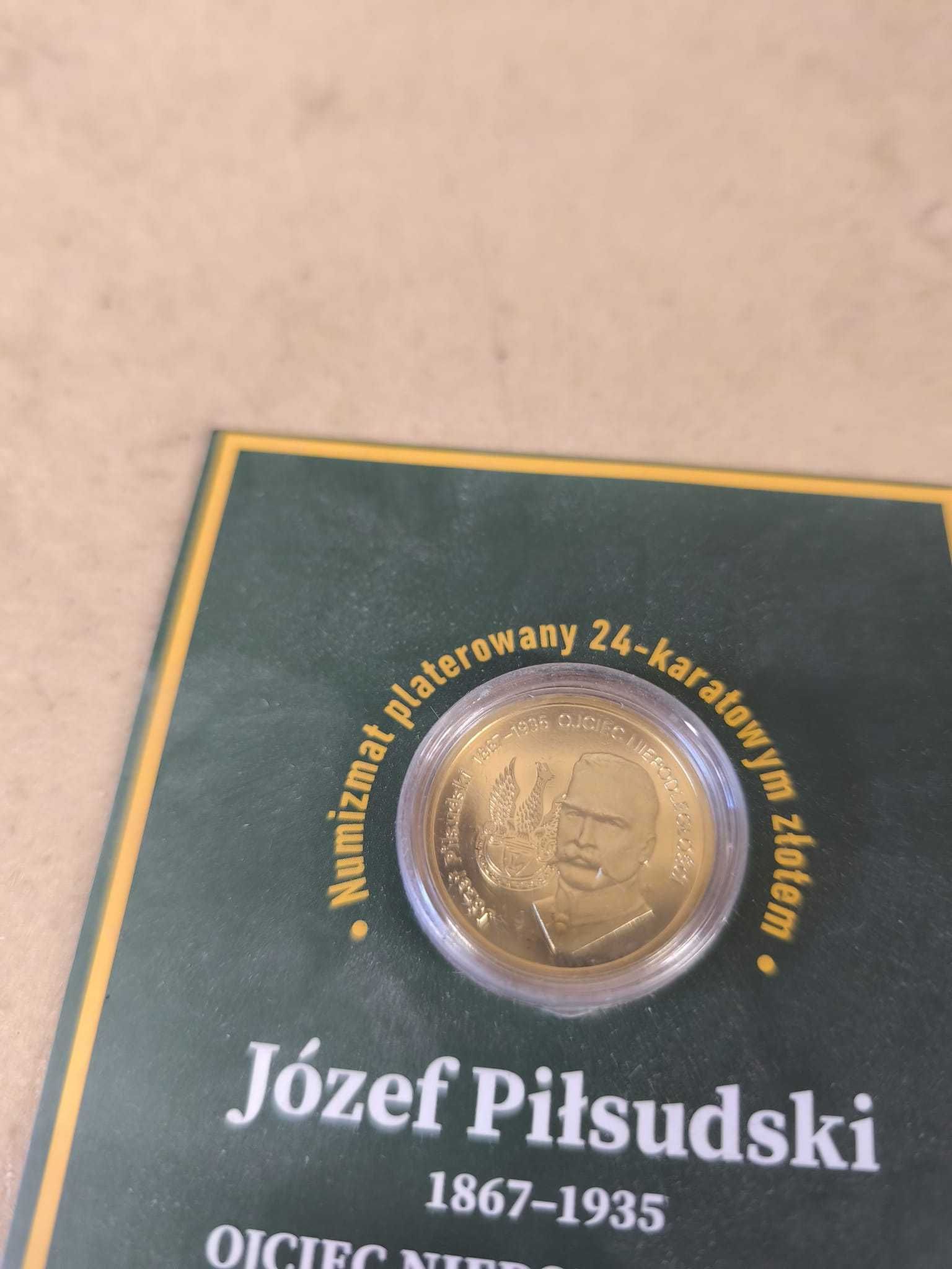 Numizmat Platerowany 24 karatowym złotem Józef Piłsudski