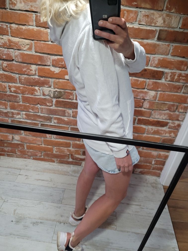 Biała welurowa bluza z kapturem Ellesse