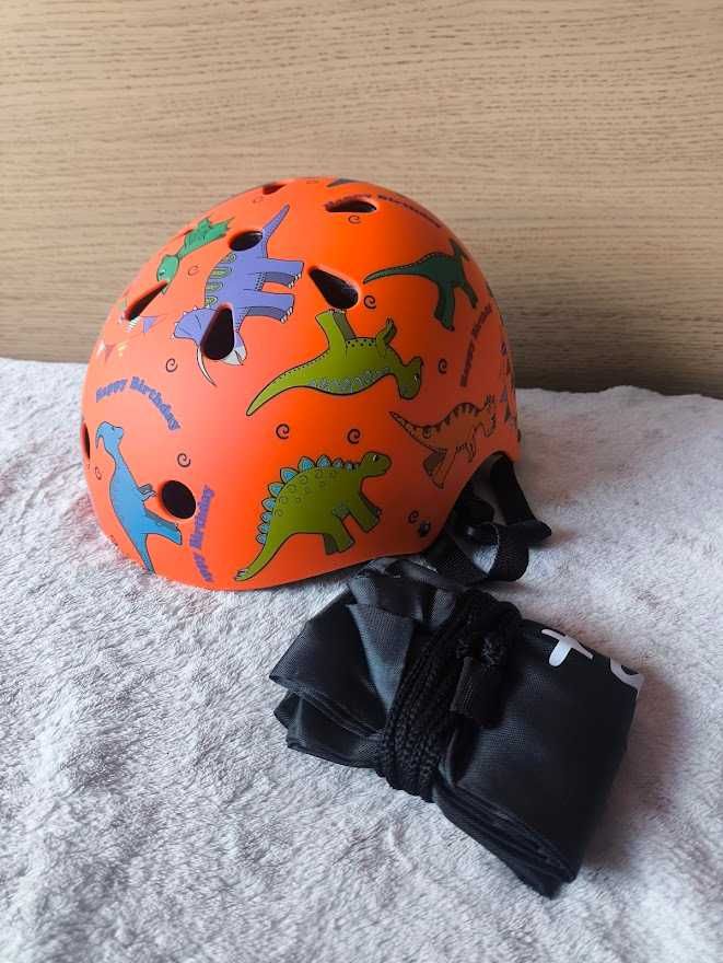 Kask Rowerowy Dzieciecy Regulowany Pomaranczowy Dinozaury  r.S