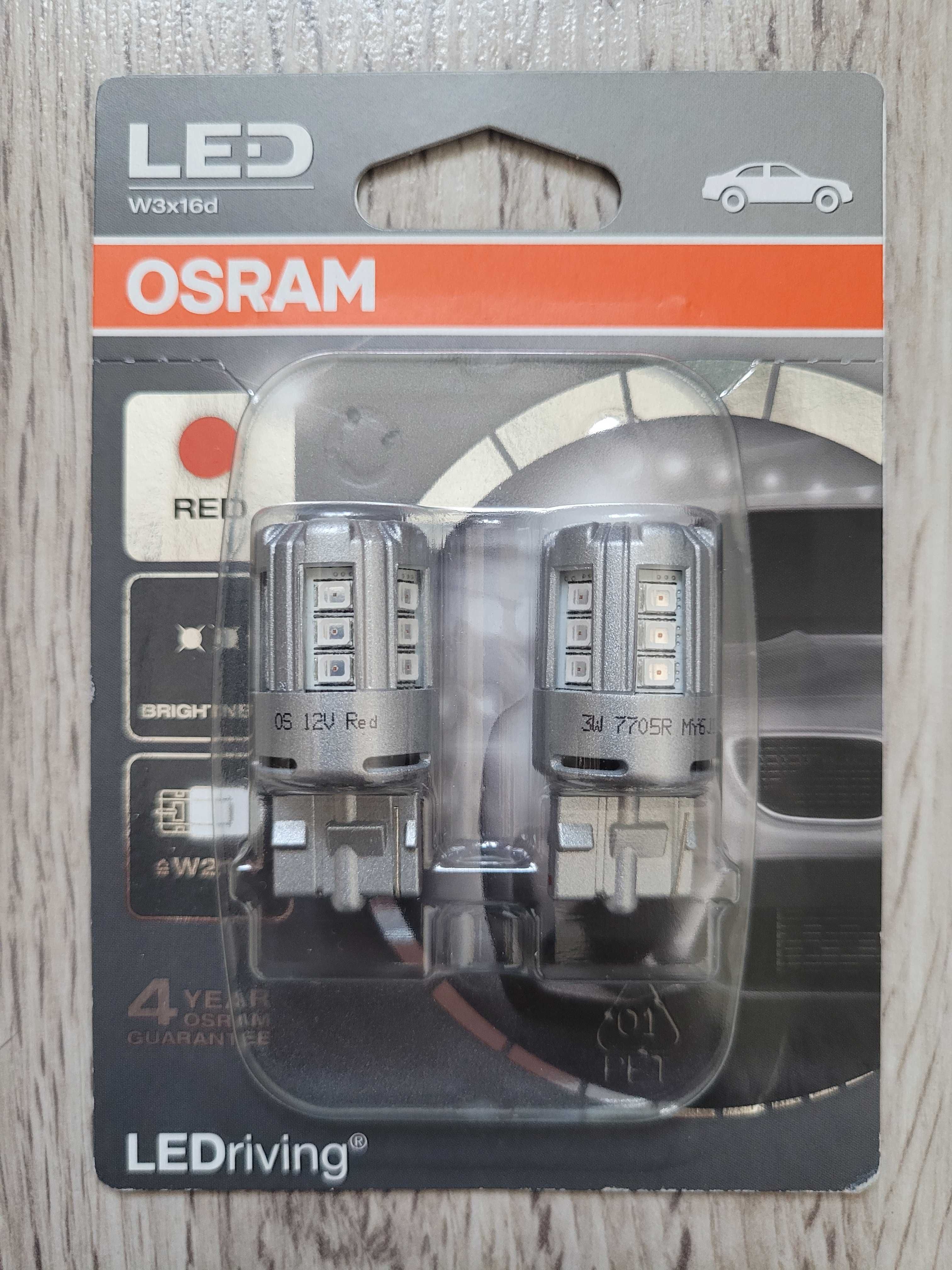 Автолампи Osram 7705R-02B W21W W3x16d LEDriving Standard Red 12V