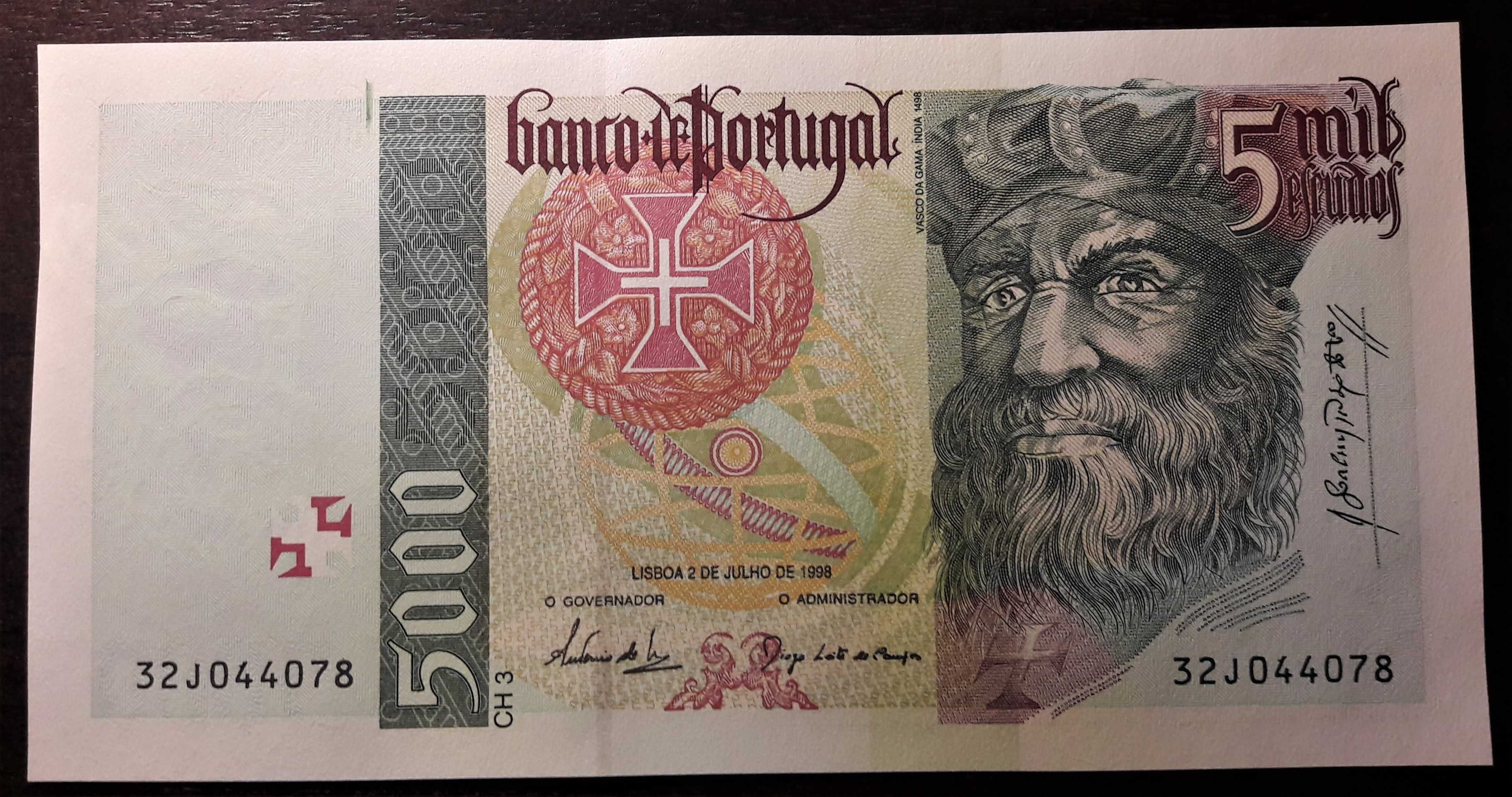 Nota NOVA de 5000 Esc. 1998 - Vasco da Gama.