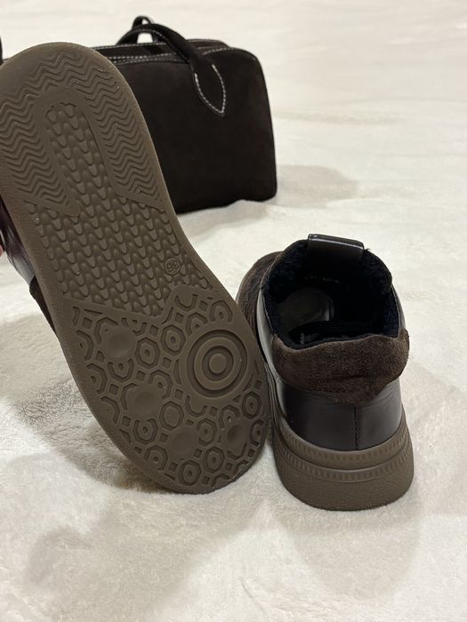 Кеди шоколадні на хутрі натуральна замша/шкіра 23,5см