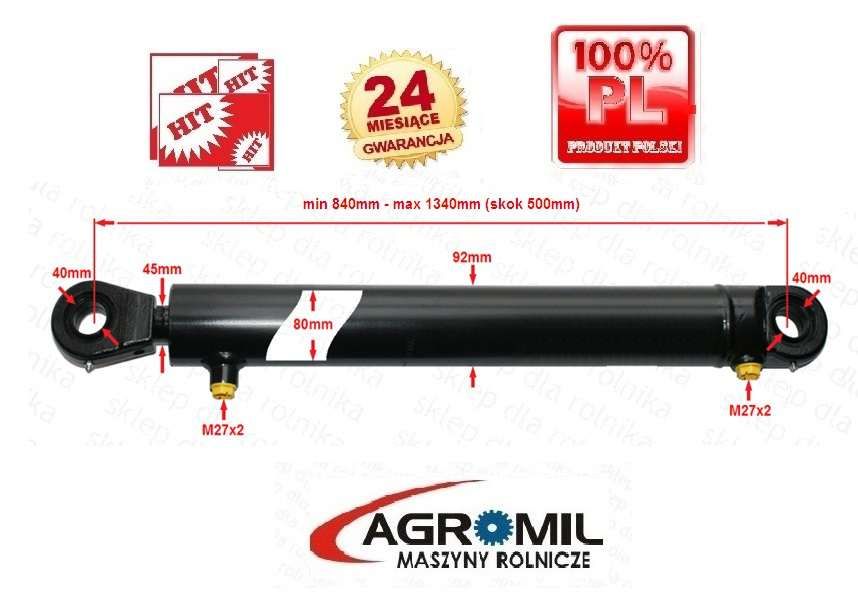 Cylinder hydrauliczny siłownik L 840 SKOK 500 dwustronny