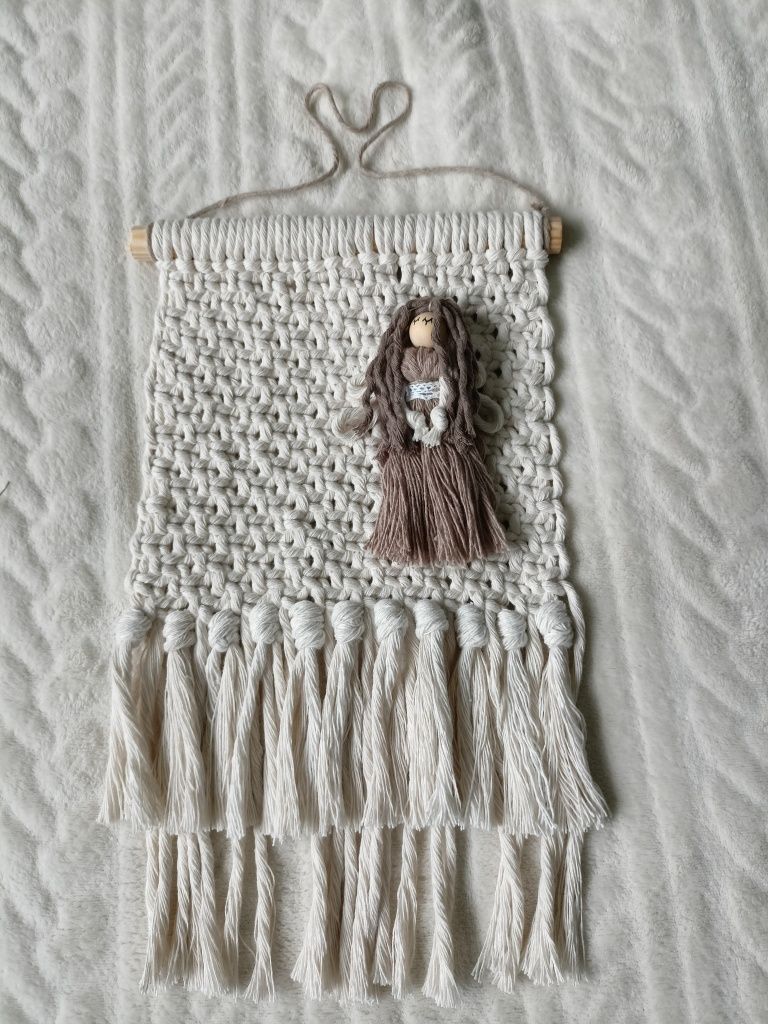 Makrama makatka pamiątka chrztu komunii chrzest boho anioł ze sznurka
