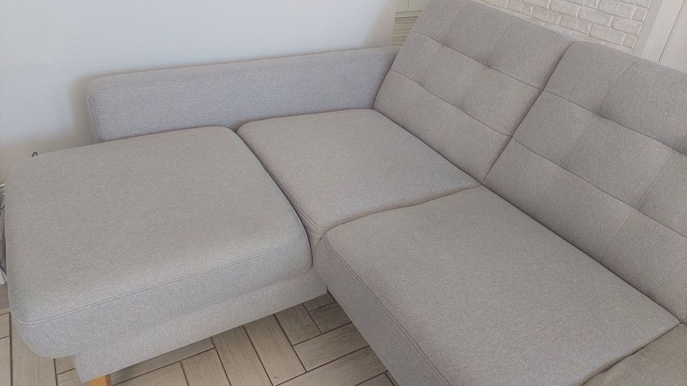 Narożnik sofa z funkcją spania, duzy pojemnik na posciel, nowoczesny