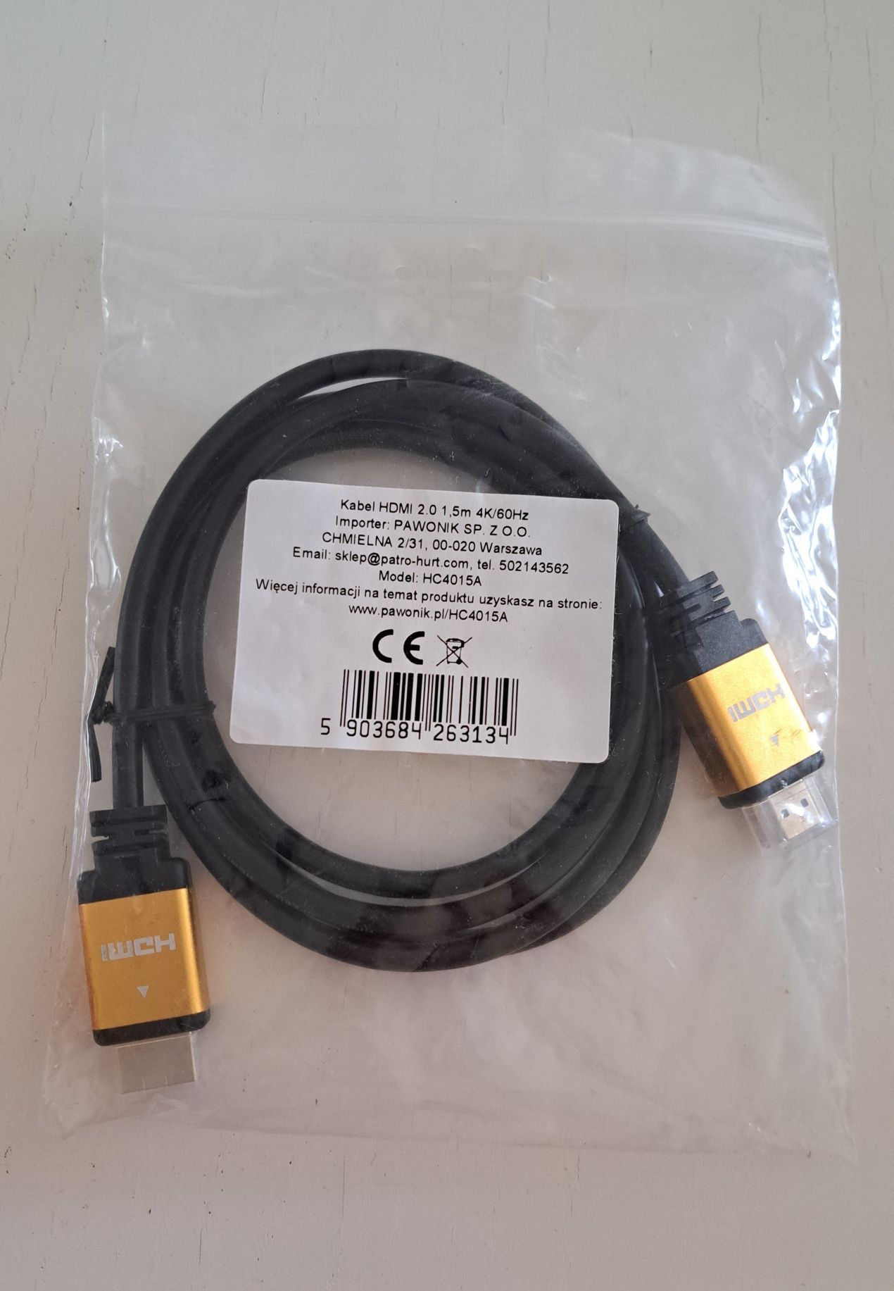 Kabel HDMI 2.0  150cm 4K/60HZ 1,5m model HC4015A NOWY
