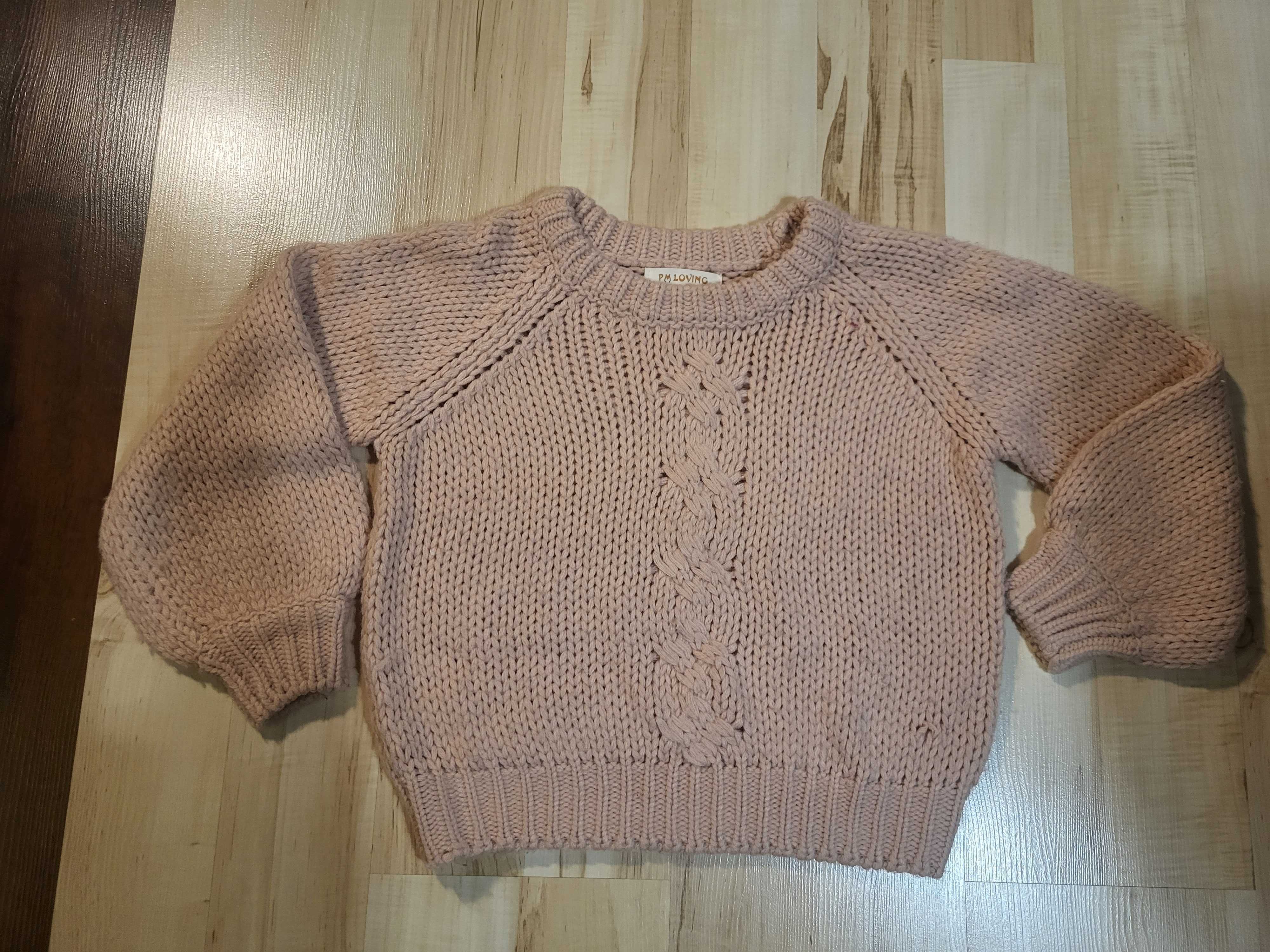 Prześliczny sweter sweterek brudny róż r. 122 (7-8 lat) stan j. Nowy