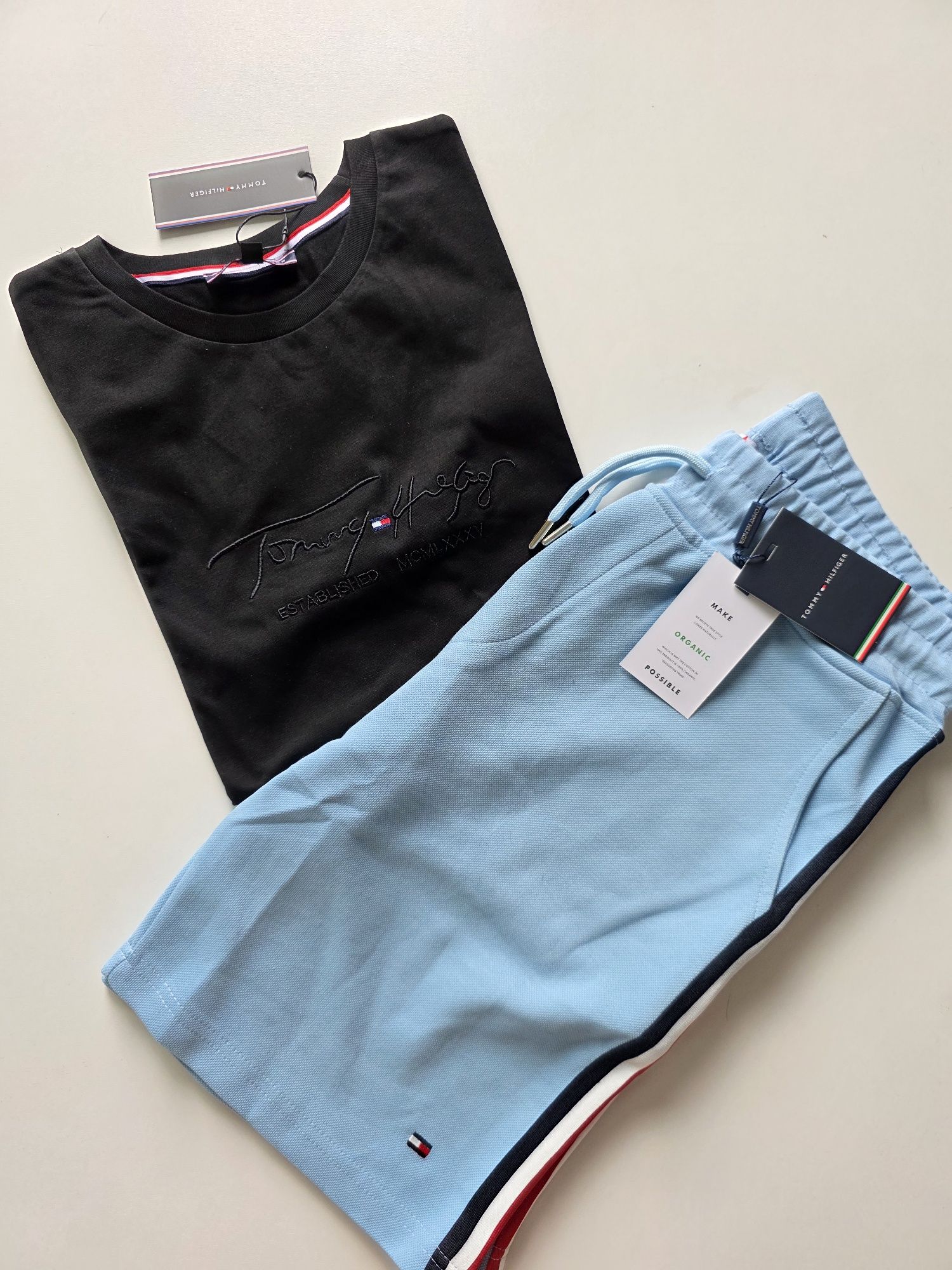 Tommy hilfiger komplet spodenki szorty błękitne niebieskie L / XL  wyp