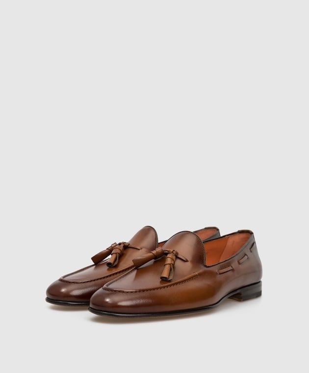 Santoni leather loafers шкіряні лофери туфлі люкс італія