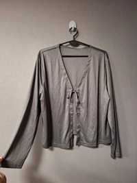 Cienki rozpinany sweterek szary grafit na wiązanie na sukienkę 40 12 L